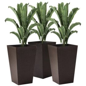 Set of 3 Faux Rattan In/Outdoor Planters in 3 Colors 14"Wx24"H (Color: Brown)