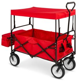 Collapsible Utility Wagon Cart Indoor/Outdoor with Canopy - Blue or Red (Color: Black)