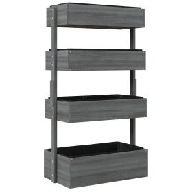 4 Tier Vertical Grey or Natural Wood Planter Boxes 32x18x56 In (Color: grey)