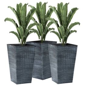 Set of 3 Faux Rattan In/Outdoor Planters in 3 Colors 14"Wx24"H (Color: grey)