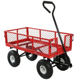 Heavy Duty Wheelbarrow Steel Log Garden Cart (Color: Red)