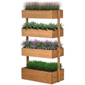 4 Tier Vertical Grey or Natural Wood Planter Boxes 32x18x56 In (Color: natural)