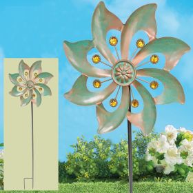 Kinetic Ornamental Wind Spinner Outdoor Garden Stake in Pink or Silver. (Style: Windmill Stake Cyna)