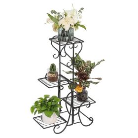 4 Tier Metal Plant Stand with Scroll Support Frame 11”L x 20”H (Color: Black)