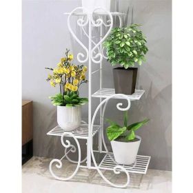 4 Tier Metal Plant Stand with Scroll Support Frame 11”L x 20”H (Color: White)