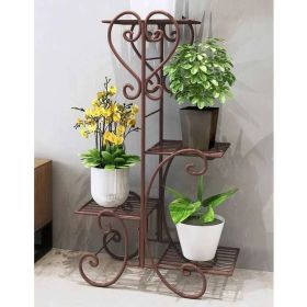4 Tier Metal Plant Stand with Scroll Support Frame 11”L x 20”H (Color: Bronze)