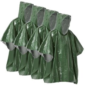 Weather-Proof Emergency Rain Poncho Outdoor Survival Gear (4 ponchos) (Type: Camping supplies, Color: Green)