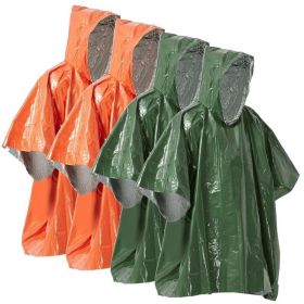 Weather-Proof Emergency Rain Poncho Outdoor Survival Gear (4 ponchos) (Type: Camping supplies, Color: Orange & Green)