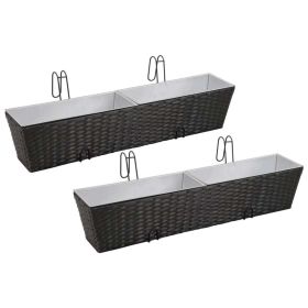 2 PC Rattan Hanging Outdoor Planter w/2 Interior Pots in Black (Color: Black)