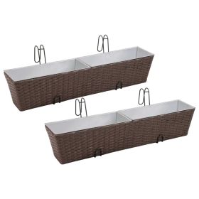 2 PC Rattan Hanging Outdoor Planter w/2 Interior Pots in Brown (Color: Brown)
