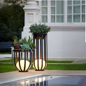 Outdoor Solar LED Plant Stand Garden Table in 2 Height Options (size: large)