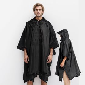 3-In-1 Unisex Hood-Brimmed Rain Poncho with Inner Pocket and Sleeves (2 Colors) (Color: Black)