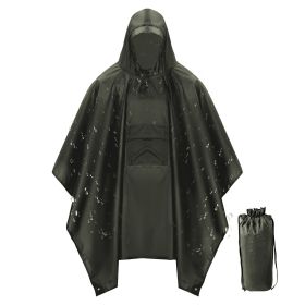 3-In-1 Unisex Hood-Brimmed Rain Poncho with Inner Pocket and Sleeves (2 Colors) (Color: Army Green)
